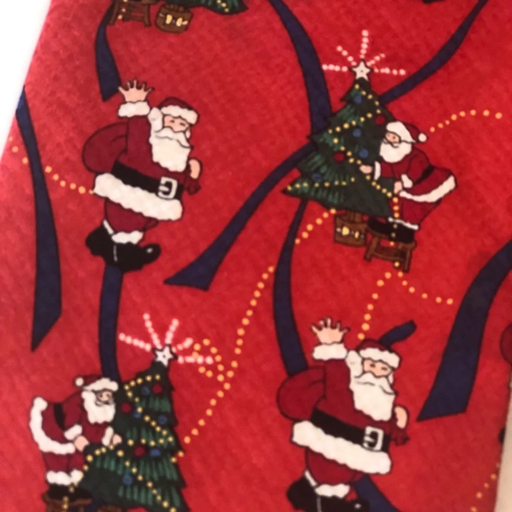 NWT Santa Silk Christmas Tie Red Tree Holiday Mens Formal Retro